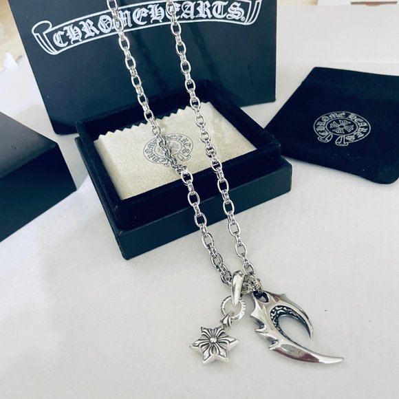 Chrome Hearts Vintage Wolf Tooth* Hexagram✡Pendant Alphabet Necklace - Picture 3 of 5